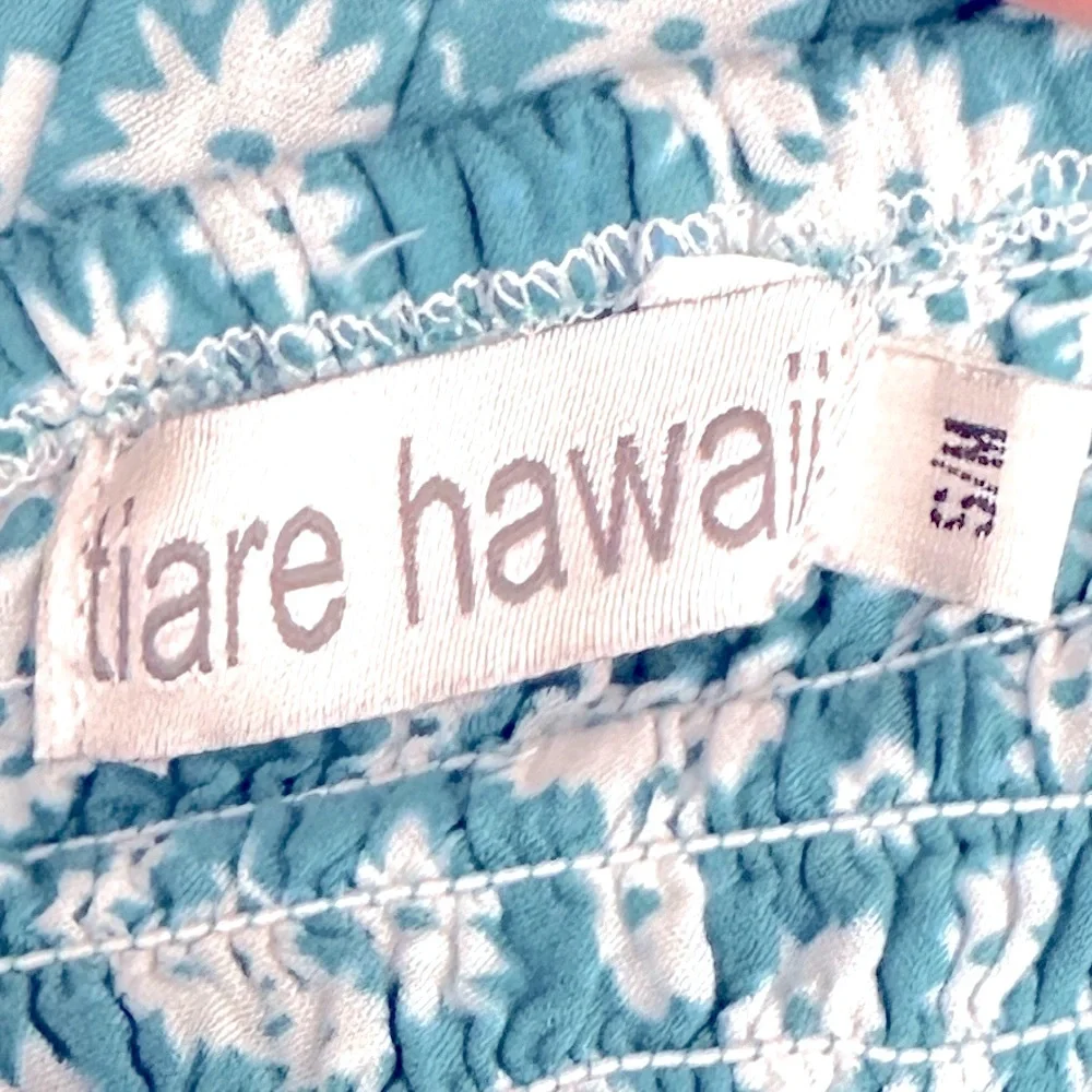Tiare Hawaii Teal Floral Button Front Maxi Dress Ruffle Sleeve S/M NWOT